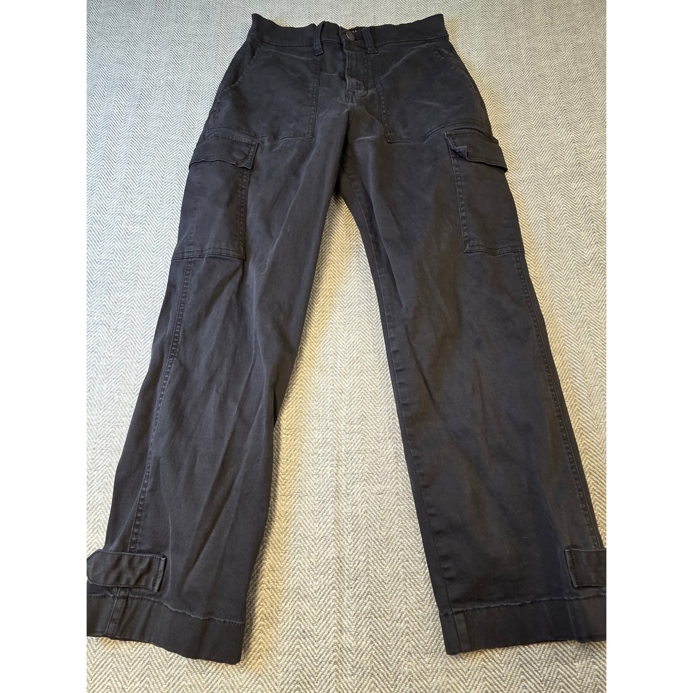 Lucky Brand Cargo Pants Womens 4/27 Black Utility Pockets Straight Leg Ankle Tab